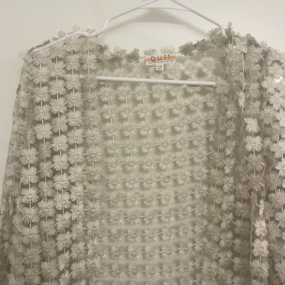 Mesh Floral Silver Boho‎ Long Open-Front Cardigan Festival Rave Concert - Picture 2 of 7